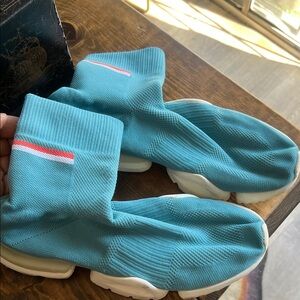 Reebok Turquoise Sock Sneakers with White and Red Accents